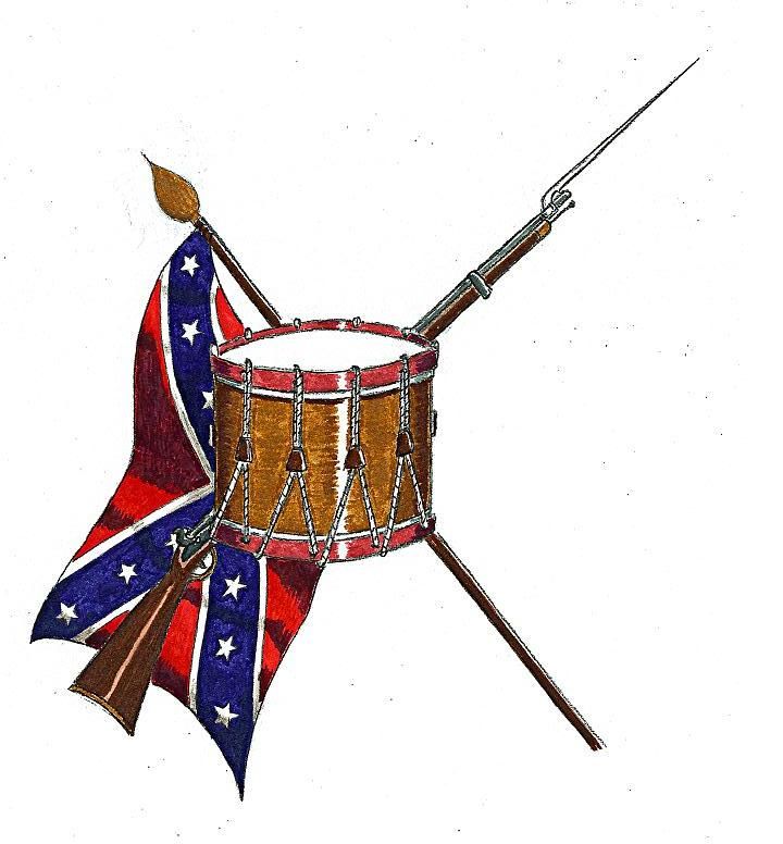 720x776 confederate crossed flag and musket with drum civil war drawings