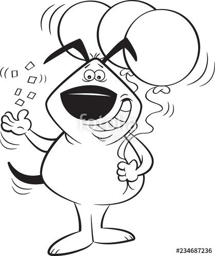 419x500 Black And White Illustration Of A Dog Tossing Confetti And Holding