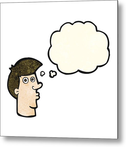 493x573 Cartoon Confused Man With Thought Bubble Metal Print