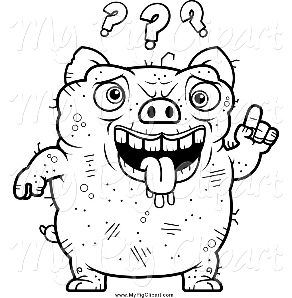 1024x1044 Swine Clipart Of A Black And White Confused Ugly Pig