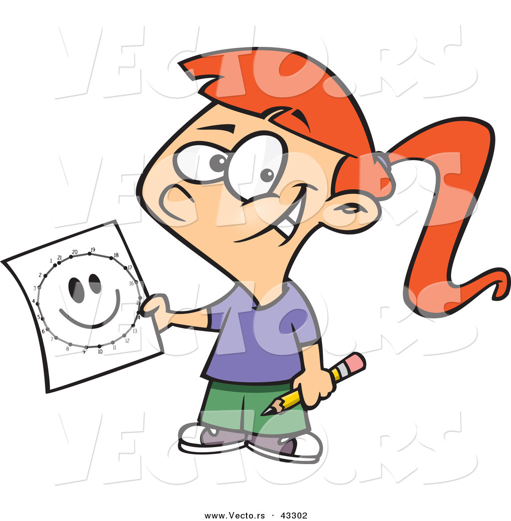 1024x1044 Vector Of A Happy Cartoon Girl Showing Off A Connect The Dots