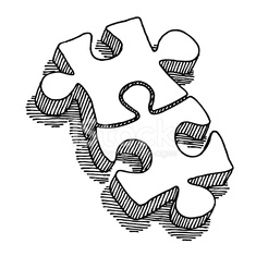 235x235 Two Puzzle Pieces Connection Drawing Stock Photos