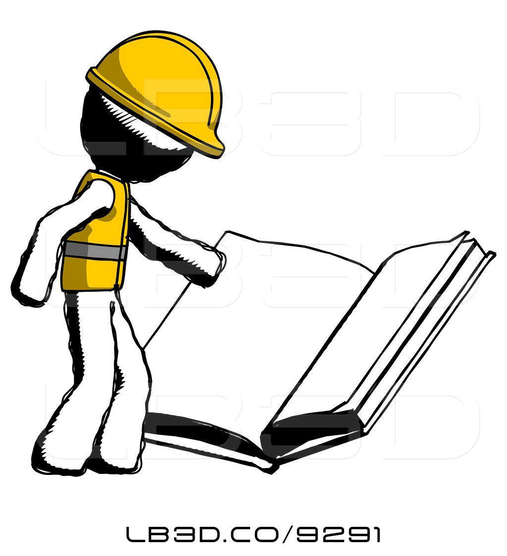 1024x1124 Illustration Of Ink Construction Worker Contractor Guy Reading Big