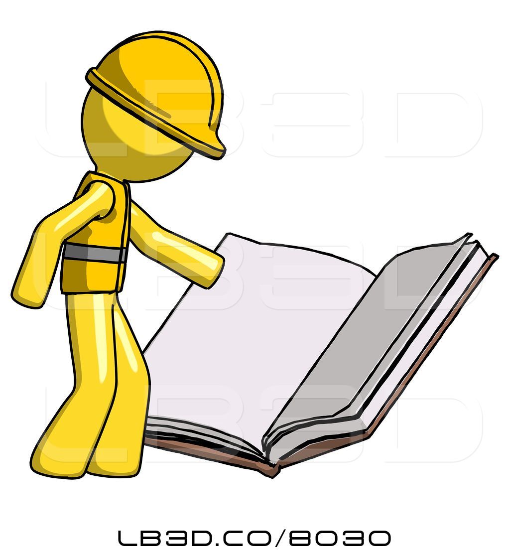 1024x1124 Illustration Of Yellow Construction Worker Contractor Guy Reading