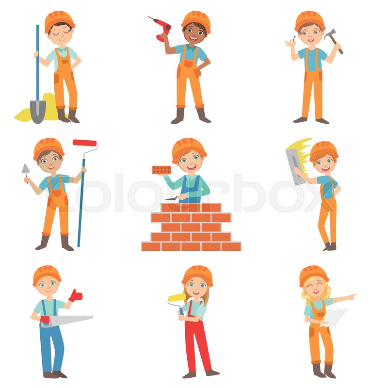 800x800 Construction Work And Kids Builders Stock Vector Colourbox