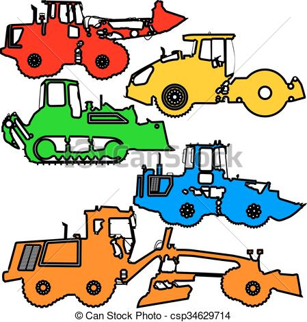 449x470 Set Color Silhouettes Road Construction Equipment Vector