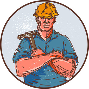299x300 Drawing Sketch Style Illustration Of A Builder Construction Worker