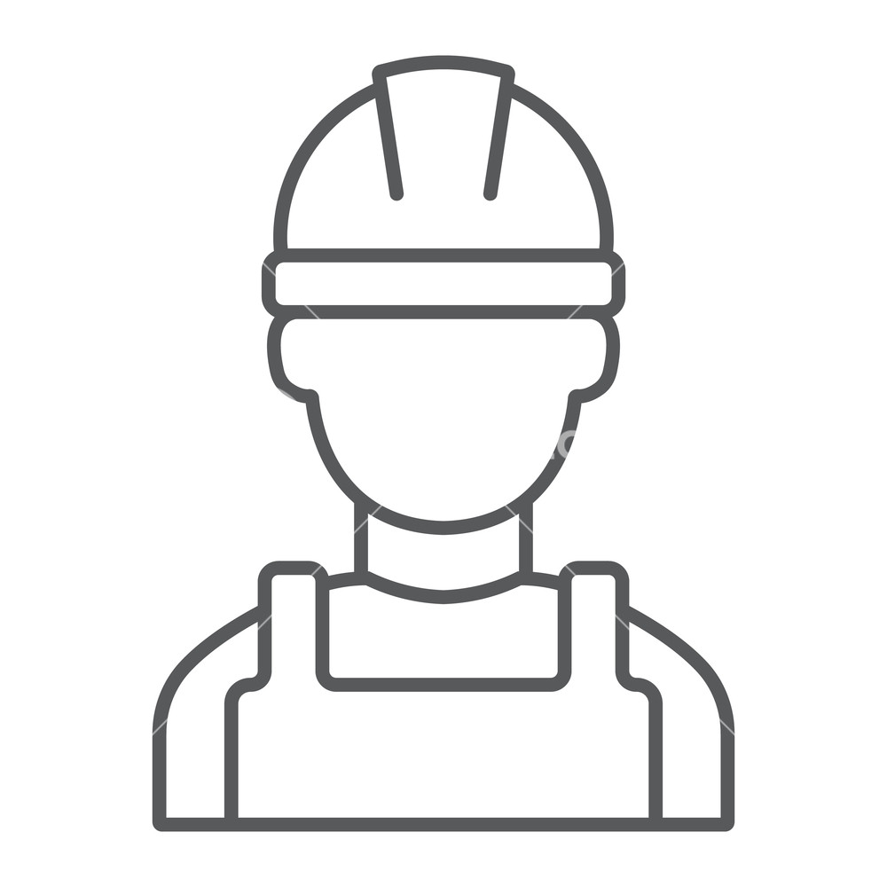 1000x1000 Builder Thin Line Icon, Engineer And Man, Construction Worker Sign