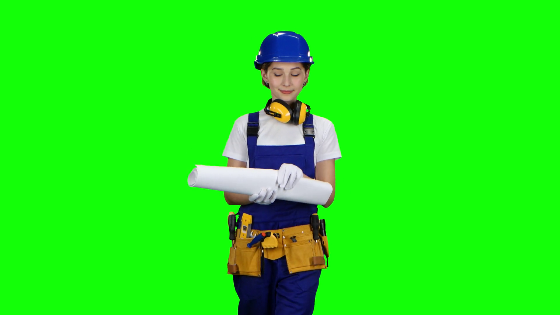 1920x1080 Designer Of The Construction Site Carries A Drawing Green Screen