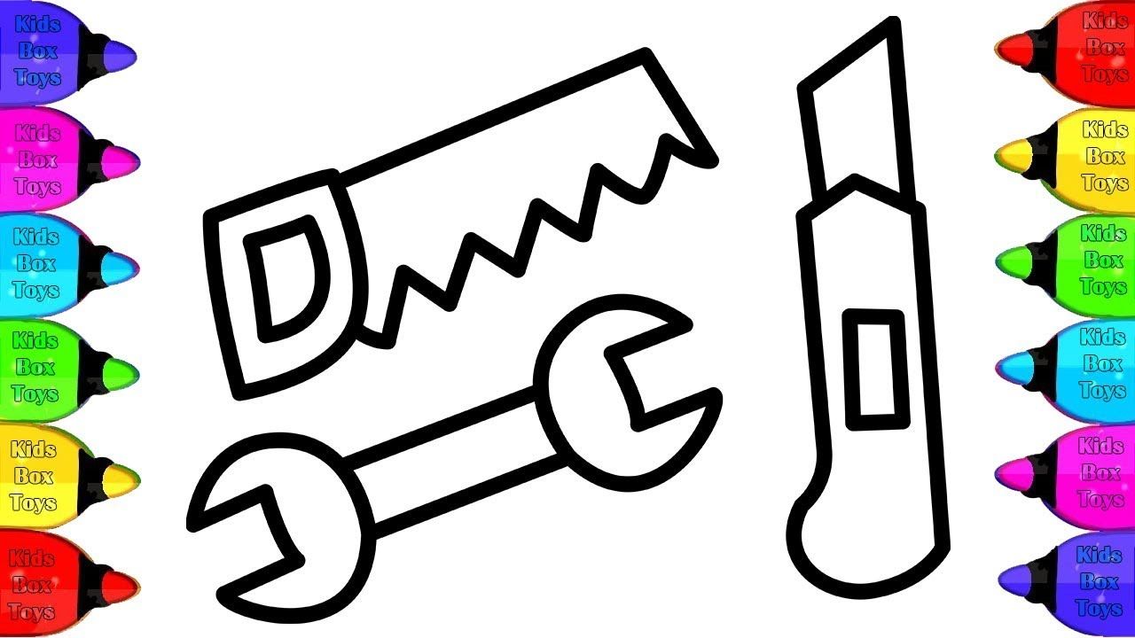 1280x720 Coloring Construction Tools Painting And Drawing For Kids