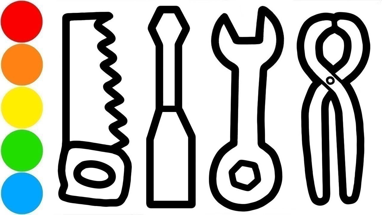 1280x720 Coloring Construction Tools And Drawing For Kids, Toddlers
