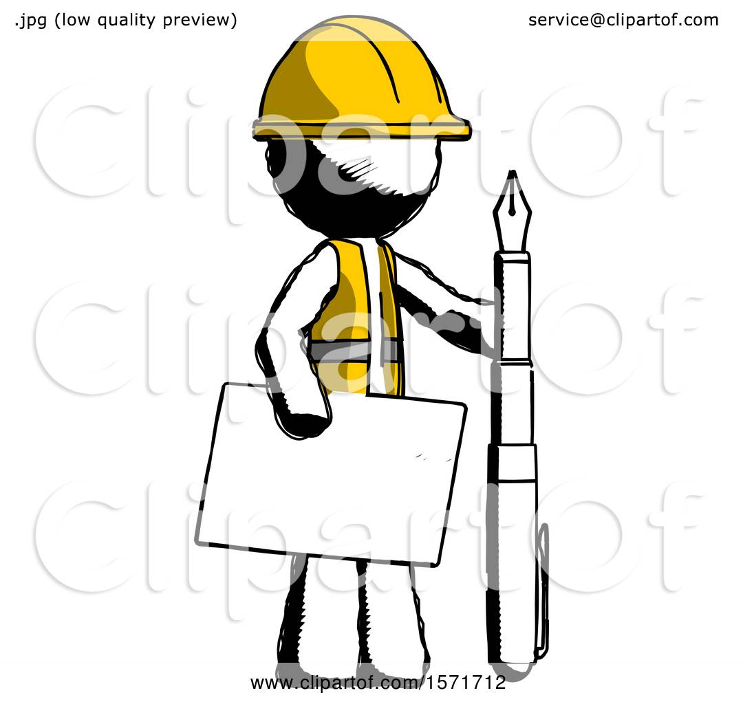 1080x1024 Ink Construction Worker Contractor Man Holding Large Envelope