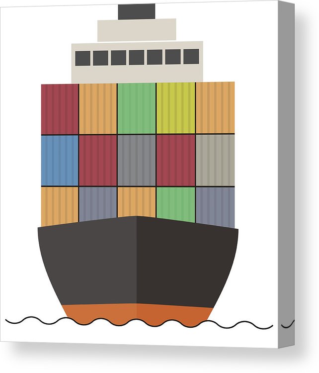 642x750 merchant container cargo ship on the sea, vector illustration