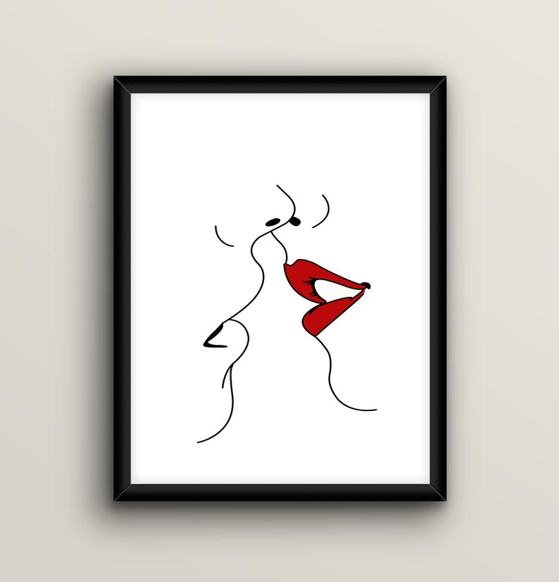 794x827 couple kiss print line art minimal kiss print one line drawing etsy