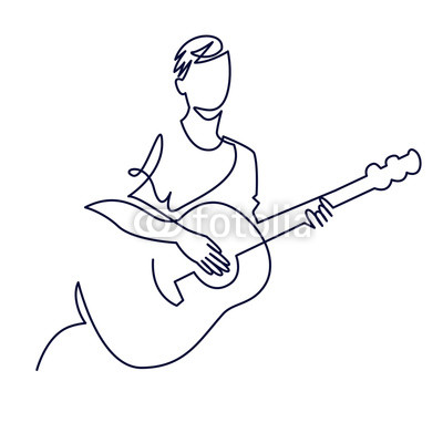 400x400 Continuous Line Drawing Of Musician Plays Acoustic Guitar Vector