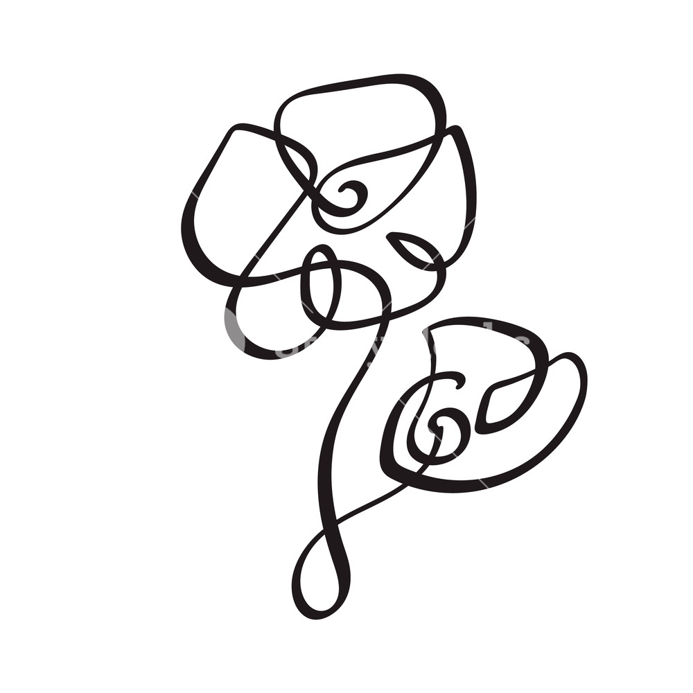 1000x1000 Continuous Line Hand Drawing Calligraphic Vector Flower Concept