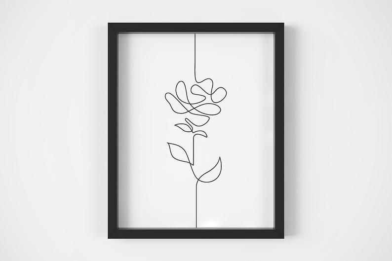 794x529 Continuous Line Art Floral Line Drawing Black And White Etsy