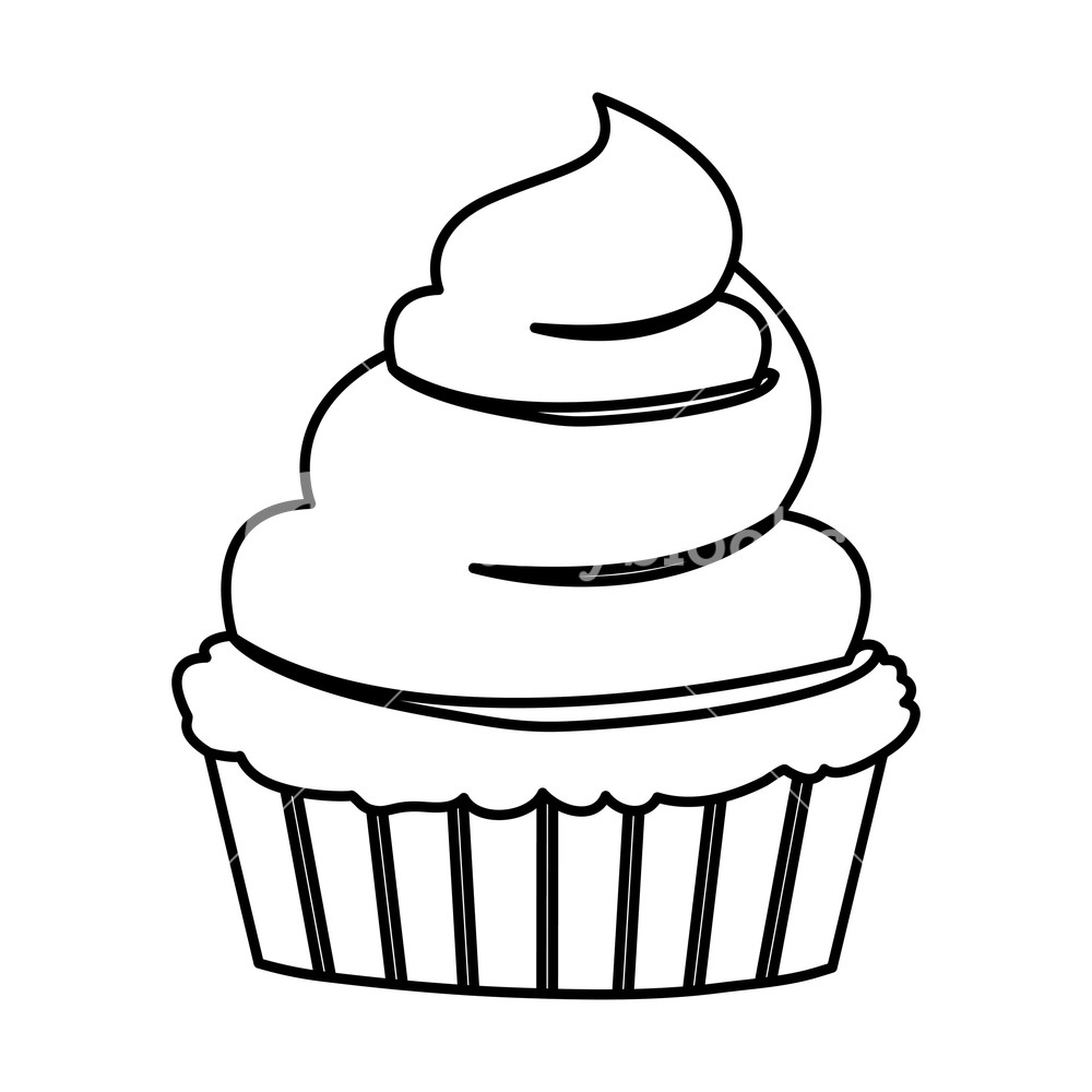 1000x1000 Sketch Contour Of Hand Drawing Cupcake With And Vainilla