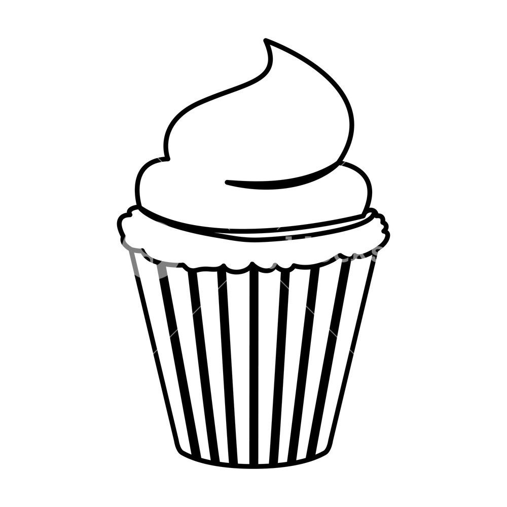 1000x1000 Sketch Contour Of Hand Drawing Cupcake With Buttercream Decorative