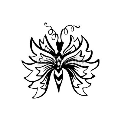 400x400 Butterflies Coloring Book Page, Contour Line Marker Brush Flying