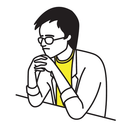 450x450 Freelance Man Sitting Table, Clenched Hands On His Chin