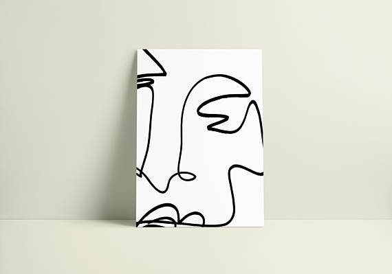 570x399 oversized blind contour line drawing digital download print
