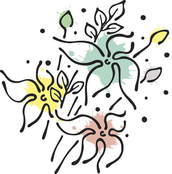 599x608 Vector Floral Illustration Bouquet With Flowers, Leaves