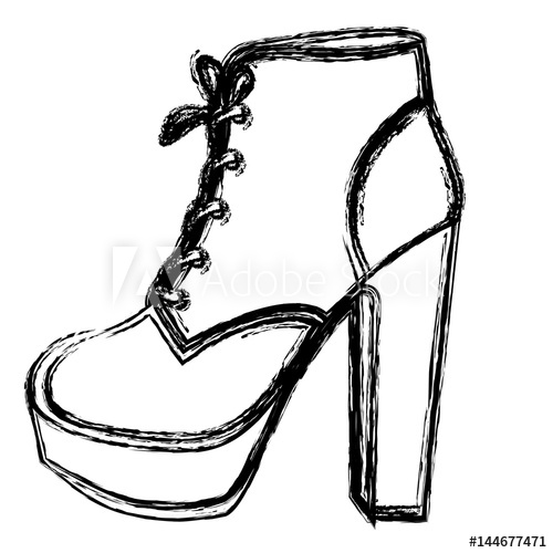 500x500 Monochrome Blurred Contour Of High Heel Shoe With Shoelaces Vector
