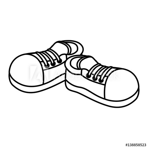 500x500 Monochrome Contour With Pair Of Sport Shoes Vector Illustration