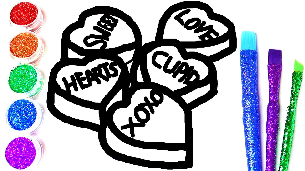 1280x720 Conversation Hearts Drawing, Painting And Coloring For Kids