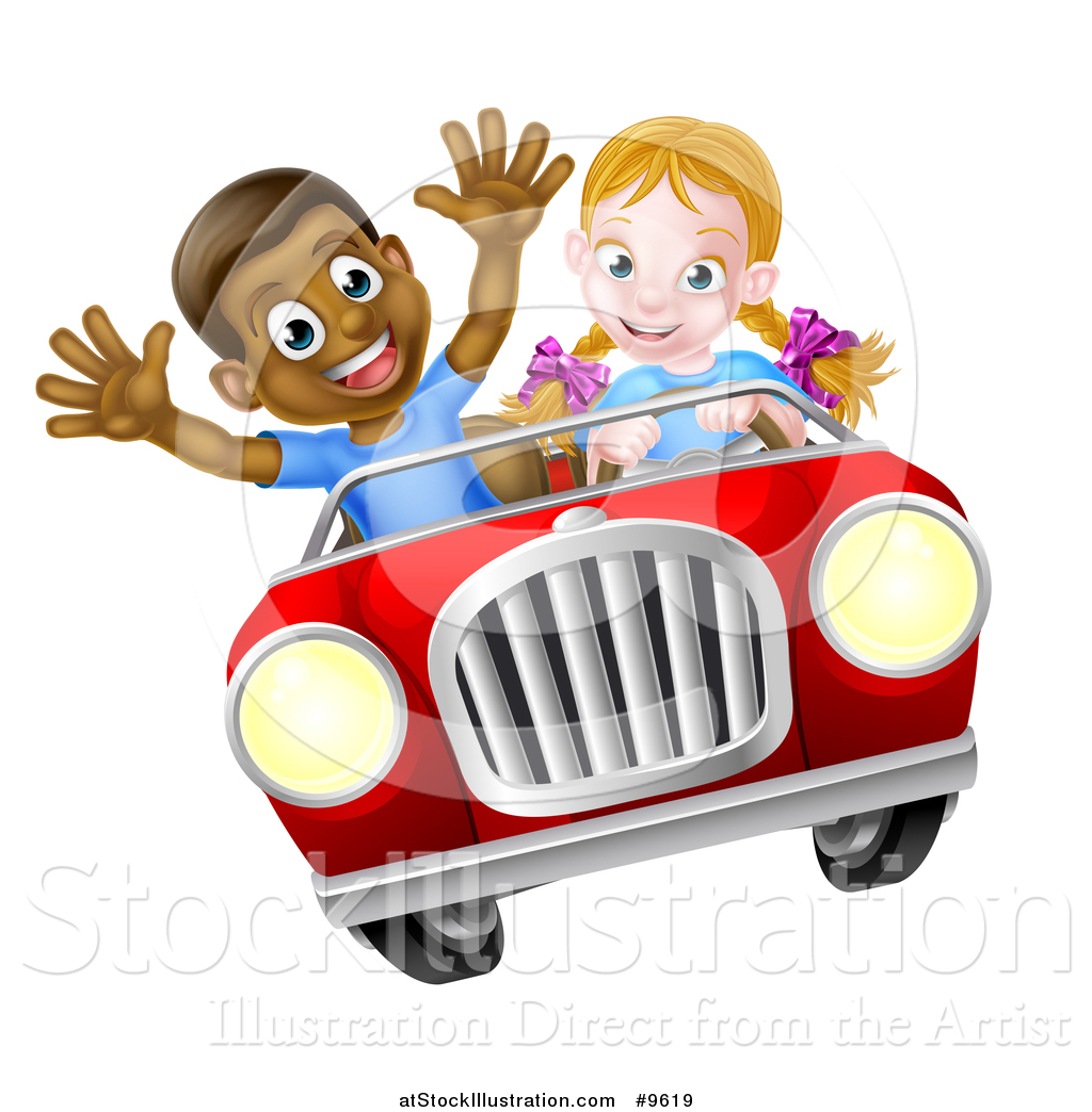 1024x1044 Vector Illustration Of A Happy White Girl Driving A Red