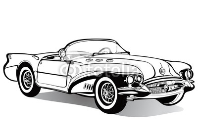 400x283 Vintage Car Cabriolet Roofless, Sketch, Coloring Book, Black