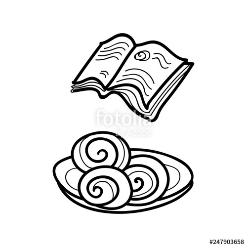 500x500 Coloring Bun And Cookbook Isolated On White Background Vector