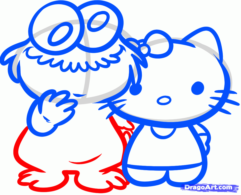 970x786 How To Draw Cookie Monster And Hello Kitty, Step