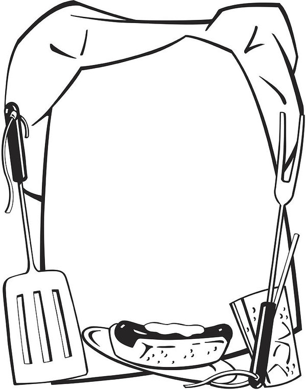 599x762 Border, Chefs Hat, Cooking Utensils And Food Grouped Elements Art