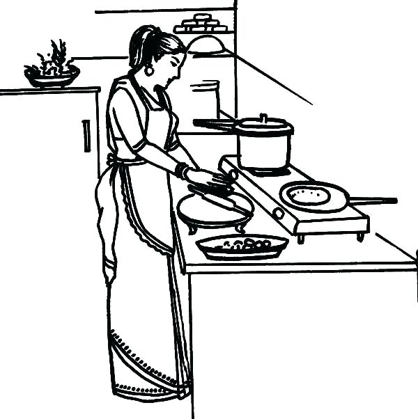 600x602 Kitchen Coloring Pages Cooking Utensils Drawing Kitchen Coloring