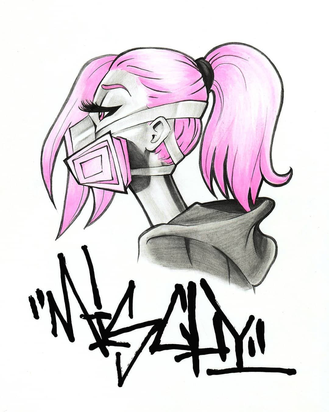 1080x1350 Cool Manga Girl With Pink Hair And Wearing A Paint Mask Anime