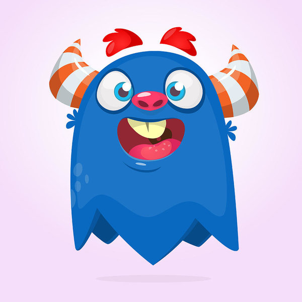 600x600 Cartoon Blue Funny Monster Halloween Vector Illustration