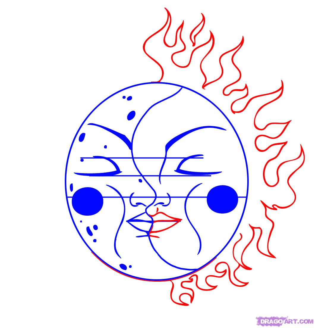 1060x1104 how to draw a celestial sun and moon, step