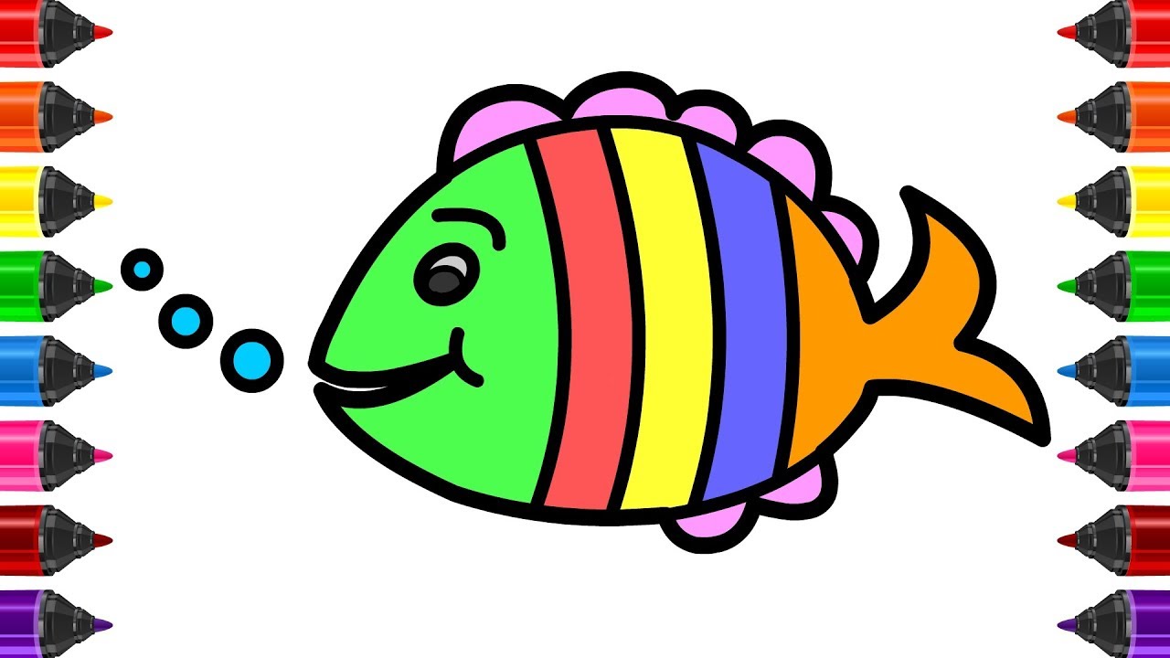 1280x720 Cartoon Fish Coloring And Drawing For Kids, Toddlers Learn Colors