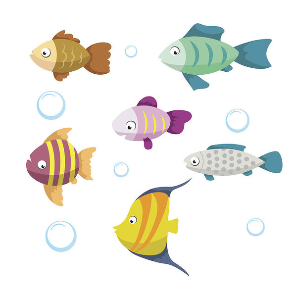 600x600 Cute Coral Reef Fishes Vector Illustration Icons Set Collection