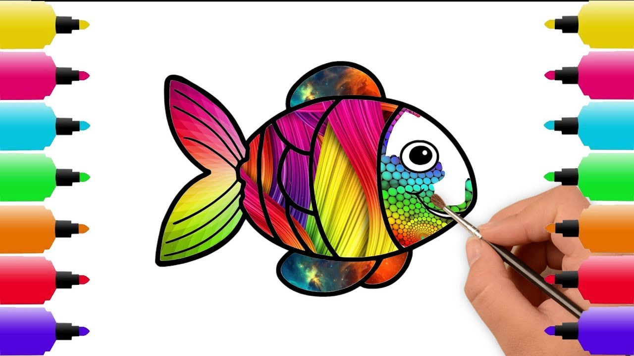 1280x720 Fish Coloring And Drawing For Kids With Colored Markers