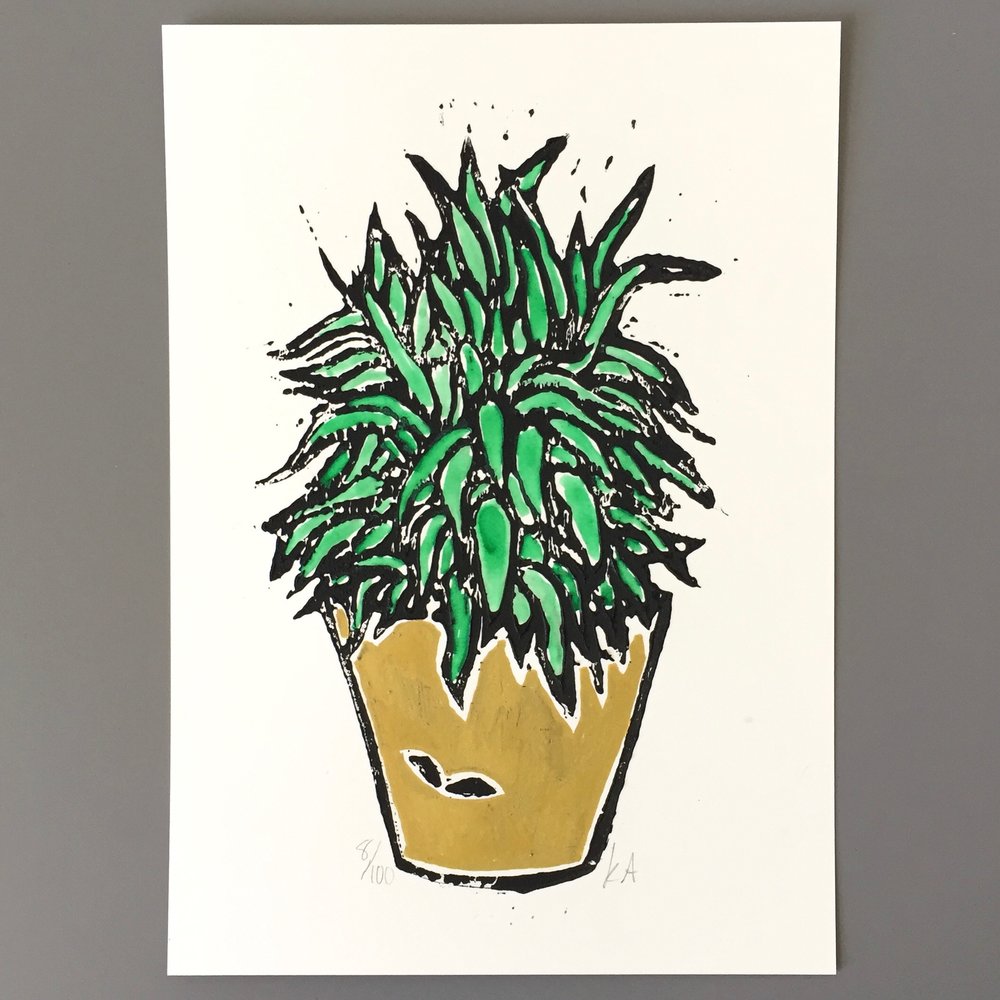 1000x1000 Corn Plant Linocut Kaylene Alder Illustration