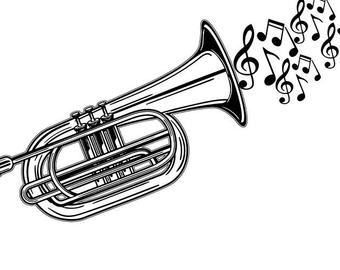 340x270 French Horn Drawing Etsy