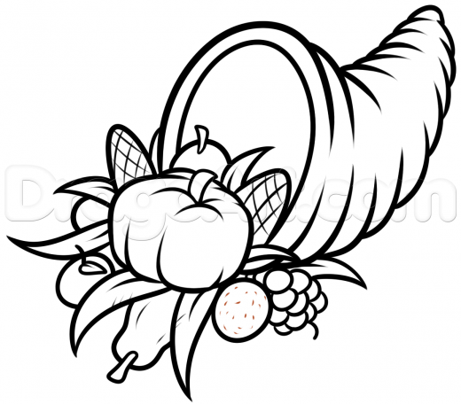 520x456 Learn How To Draw A Cornucopia, Thanksgiving, Seasonal, Free Step