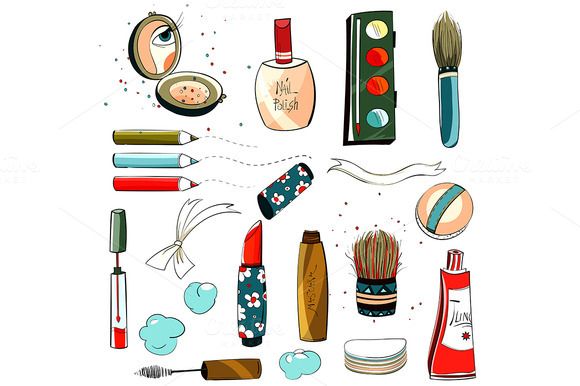 580x386 Makeup Set Colorful And Lines Sketch