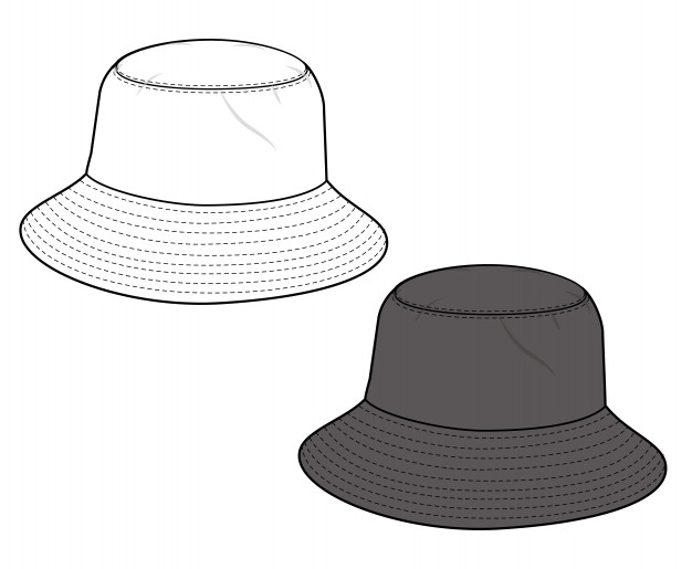 626x515 Bucket Hat Fashion Flat Technical Drawing Vector Template Vector