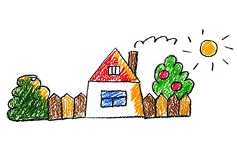 339x240 Kids Drawing Family House Village Cottage Crayon Children Drawing