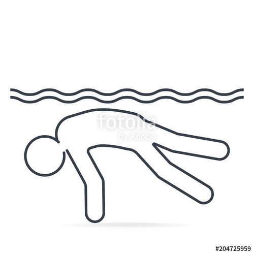 500x500 Drowning Warning Sign Icon Simple Line Illustration Stock Image