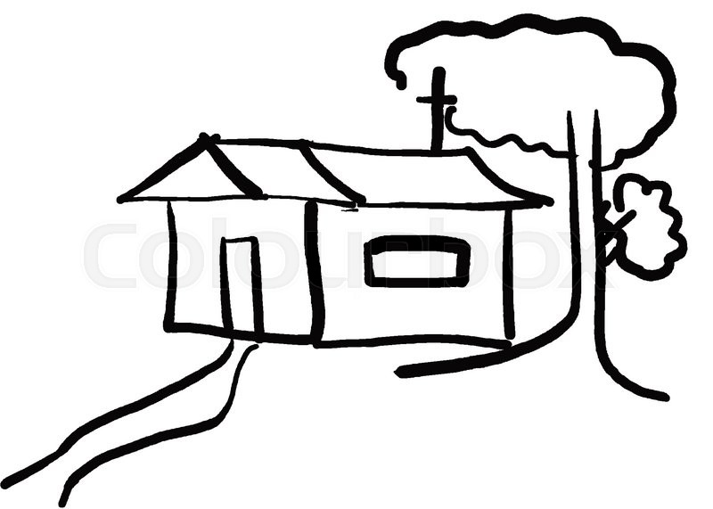 800x571 Hand Drawn Design House And Tree In The Countryside On White